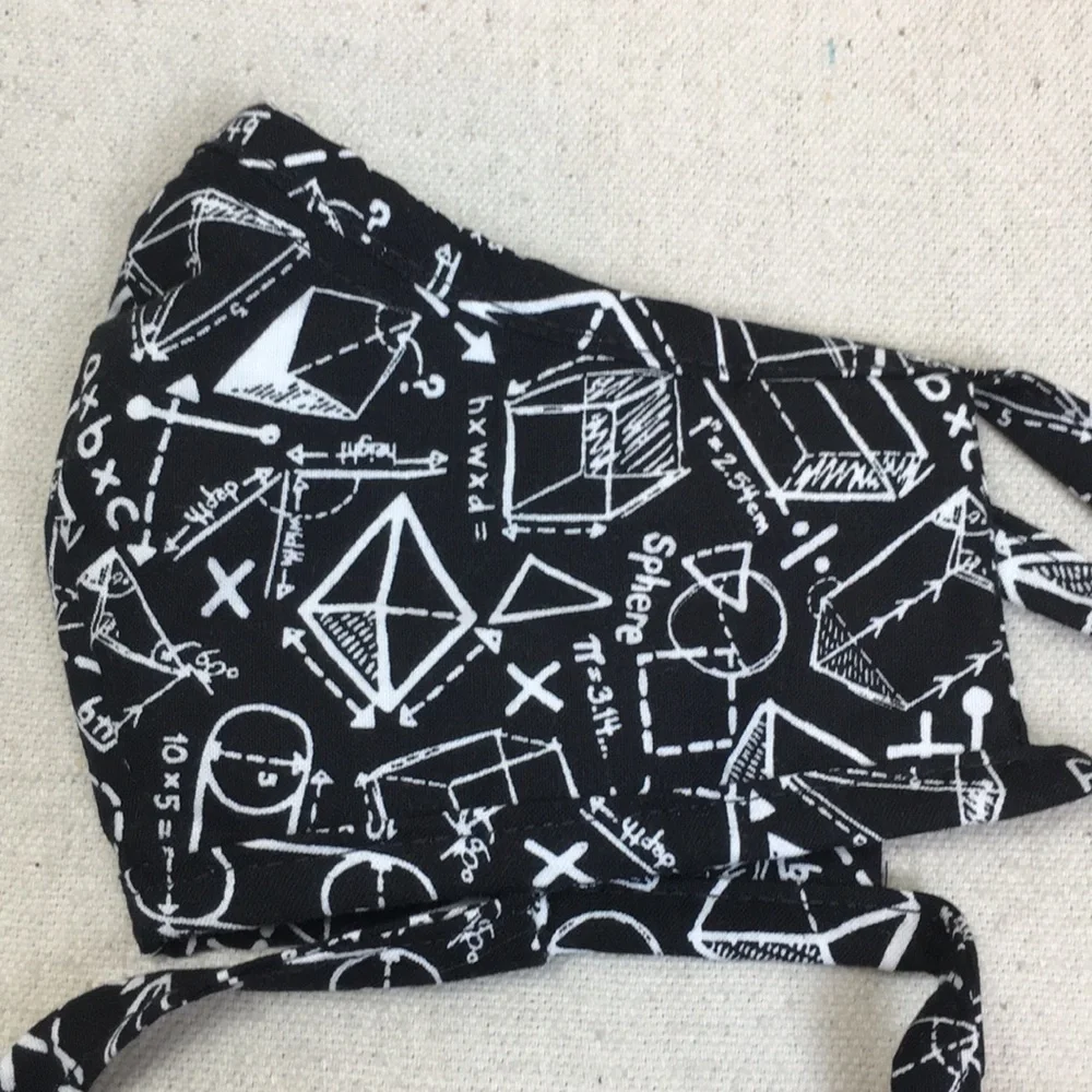 Hand sewn Geometry Cotton Face mask w Ties